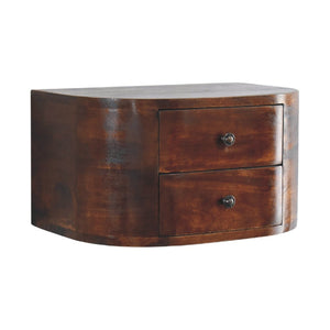 HomeRoots 18" Brown Solid Wood Round Nightstand - Stylish Floating Design with 2 Drawers for Small Spaces 653814