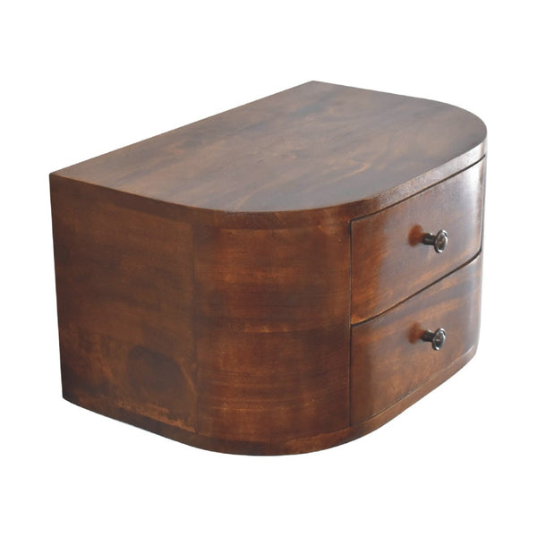 HomeRoots 18" Brown Solid Wood Round Nightstand - Stylish Floating Design with 2 Drawers for Small Spaces 653814