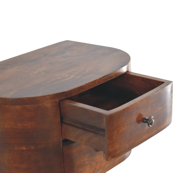 HomeRoots 18" Brown Solid Wood Round Nightstand - Stylish Floating Design with 2 Drawers for Small Spaces 653814