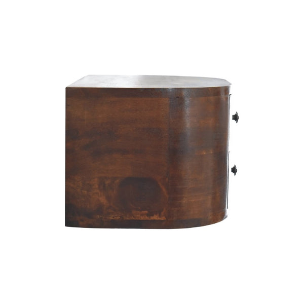 HomeRoots 18" Brown Solid Wood Round Nightstand - Stylish Floating Design with 2 Drawers for Small Spaces 653814