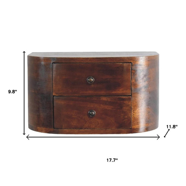 HomeRoots 18" Brown Solid Wood Round Nightstand - Stylish Floating Design with 2 Drawers for Small Spaces 653814