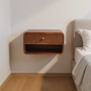 HomeRoots 18" Brown Solid Wood Floating Nightstand with Drawer - Modern Space-Saving Design for Any Room 653815