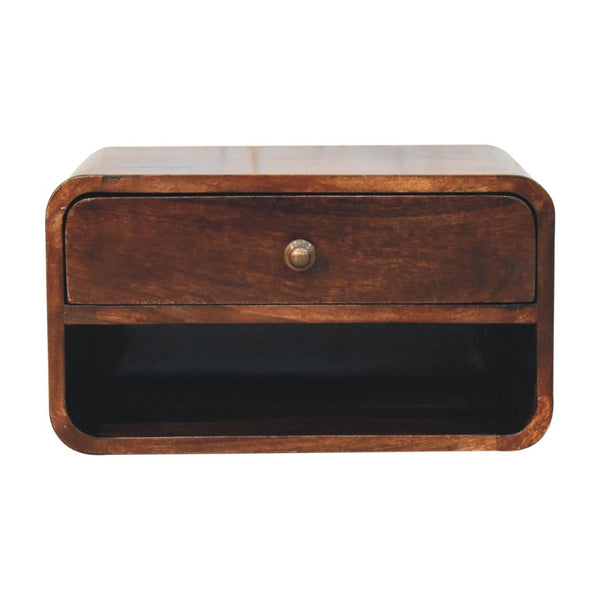 HomeRoots 18" Brown Solid Wood Floating Nightstand with Drawer - Modern Space-Saving Design for Any Room 653815