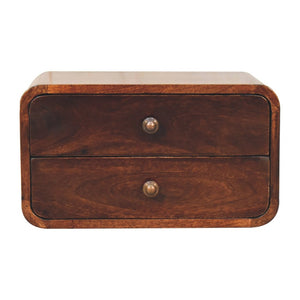 HomeRoots 18" Brown Solid Wood Floating Nightstand with Two Drawers - Modern Design for Small Spaces & Storage 653816