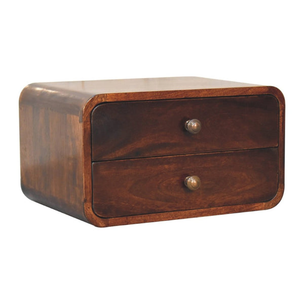 HomeRoots 18" Brown Solid Wood Floating Nightstand with Two Drawers - Modern Design for Small Spaces & Storage 653816