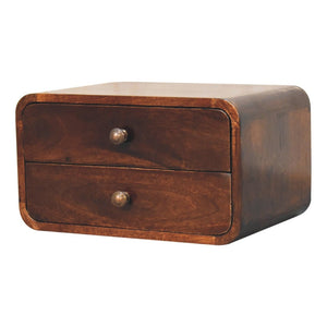 HomeRoots 18" Brown Solid Wood Floating Nightstand with Two Drawers - Modern Design for Small Spaces & Storage 653816