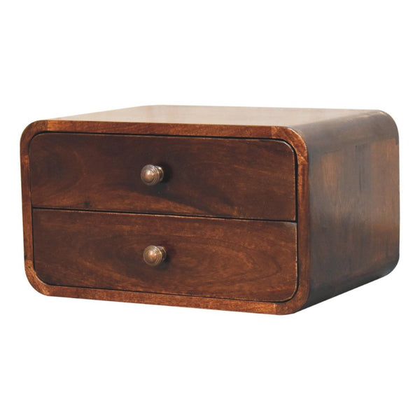 HomeRoots 18" Brown Solid Wood Floating Nightstand with Two Drawers - Modern Design for Small Spaces & Storage 653816