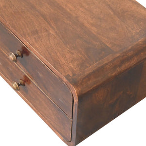 HomeRoots 18" Brown Solid Wood Floating Nightstand with Two Drawers - Modern Design for Small Spaces & Storage 653816