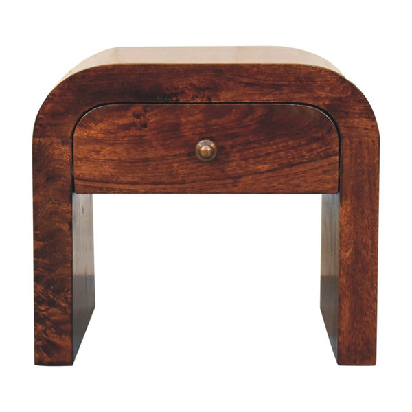 HomeRoots 16" Walnut Solid Wood Nightstand - Elegant One-Drawer Accent Table with Sculptural Design & Storage 653817