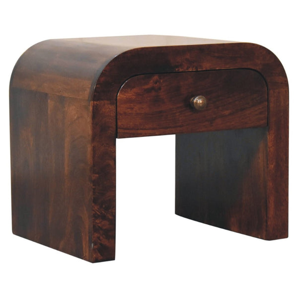 HomeRoots 16" Walnut Solid Wood Nightstand - Elegant One-Drawer Accent Table with Sculptural Design & Storage 653817