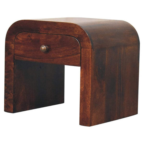 HomeRoots 16" Walnut Solid Wood Nightstand - Elegant One-Drawer Accent Table with Sculptural Design & Storage 653817