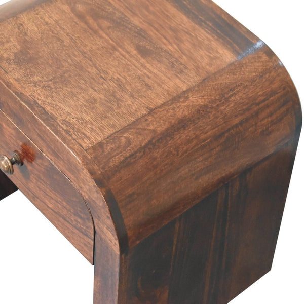 HomeRoots 16" Walnut Solid Wood Nightstand - Elegant One-Drawer Accent Table with Sculptural Design & Storage 653817