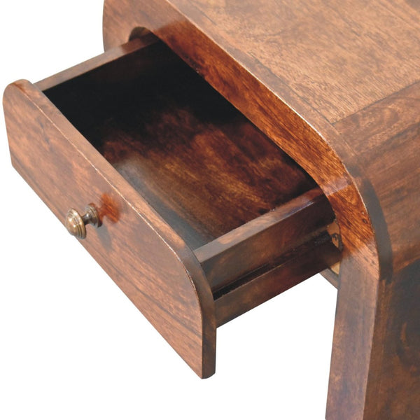 HomeRoots 16" Walnut Solid Wood Nightstand - Elegant One-Drawer Accent Table with Sculptural Design & Storage 653817