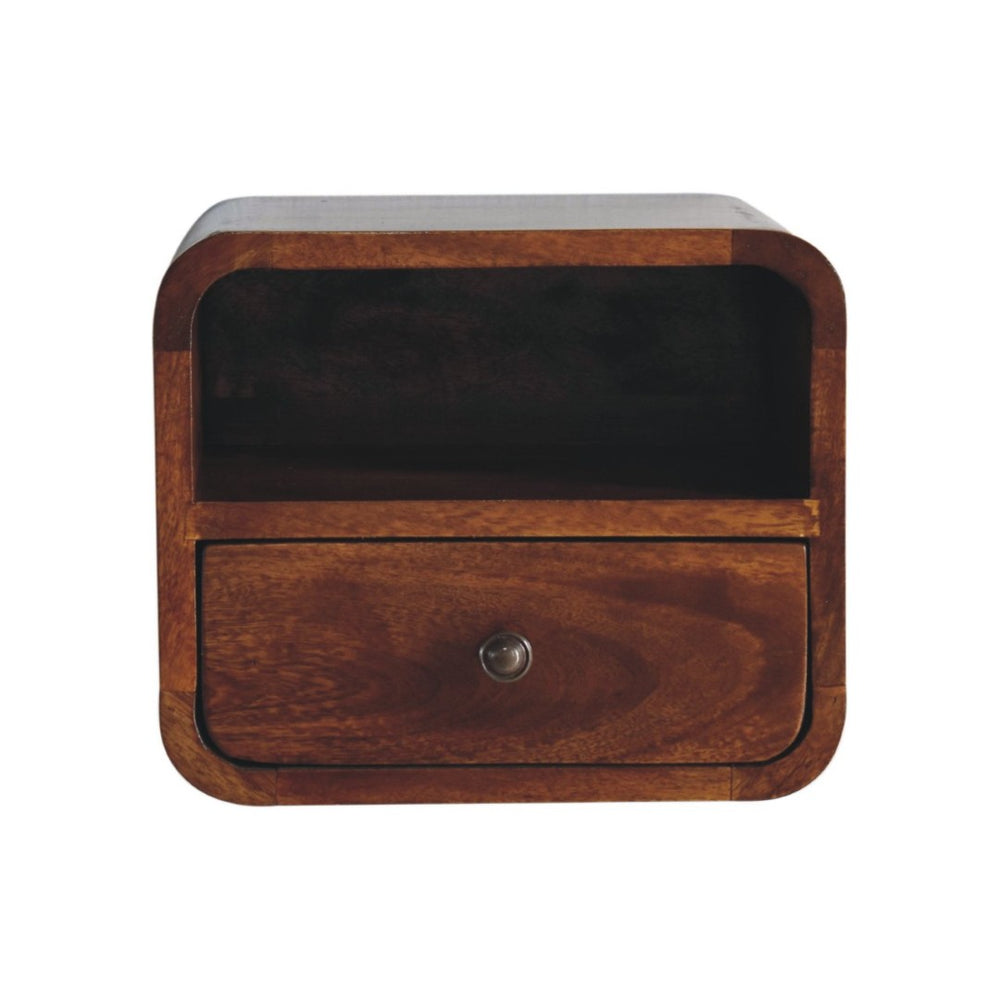 HomeRoots 12" Elegant Brown Solid Wood Floating Nightstand with Drawer & Shelf for Stylish Bedroom Storage 653818