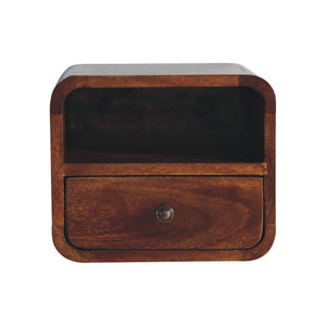 HomeRoots 12" Elegant Brown Solid Wood Floating Nightstand with Drawer & Shelf for Stylish Bedroom Storage 653818