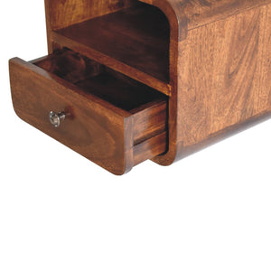 HomeRoots 12" Elegant Brown Solid Wood Floating Nightstand with Drawer & Shelf for Stylish Bedroom Storage 653818