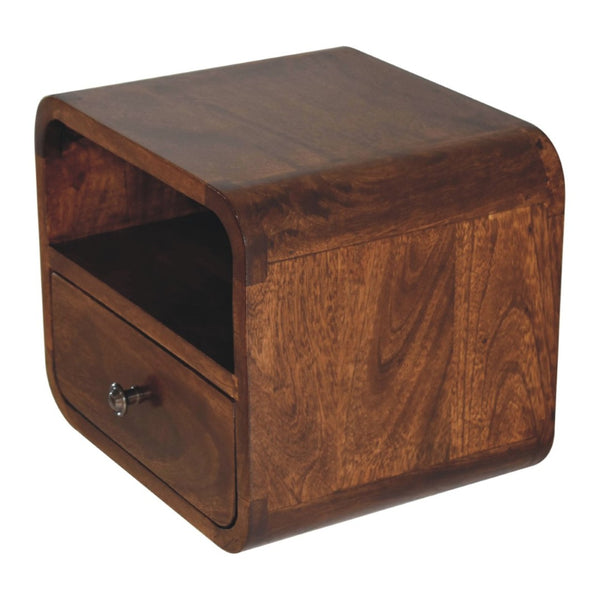 HomeRoots 12" Elegant Brown Solid Wood Floating Nightstand with Drawer & Shelf for Stylish Bedroom Storage 653818