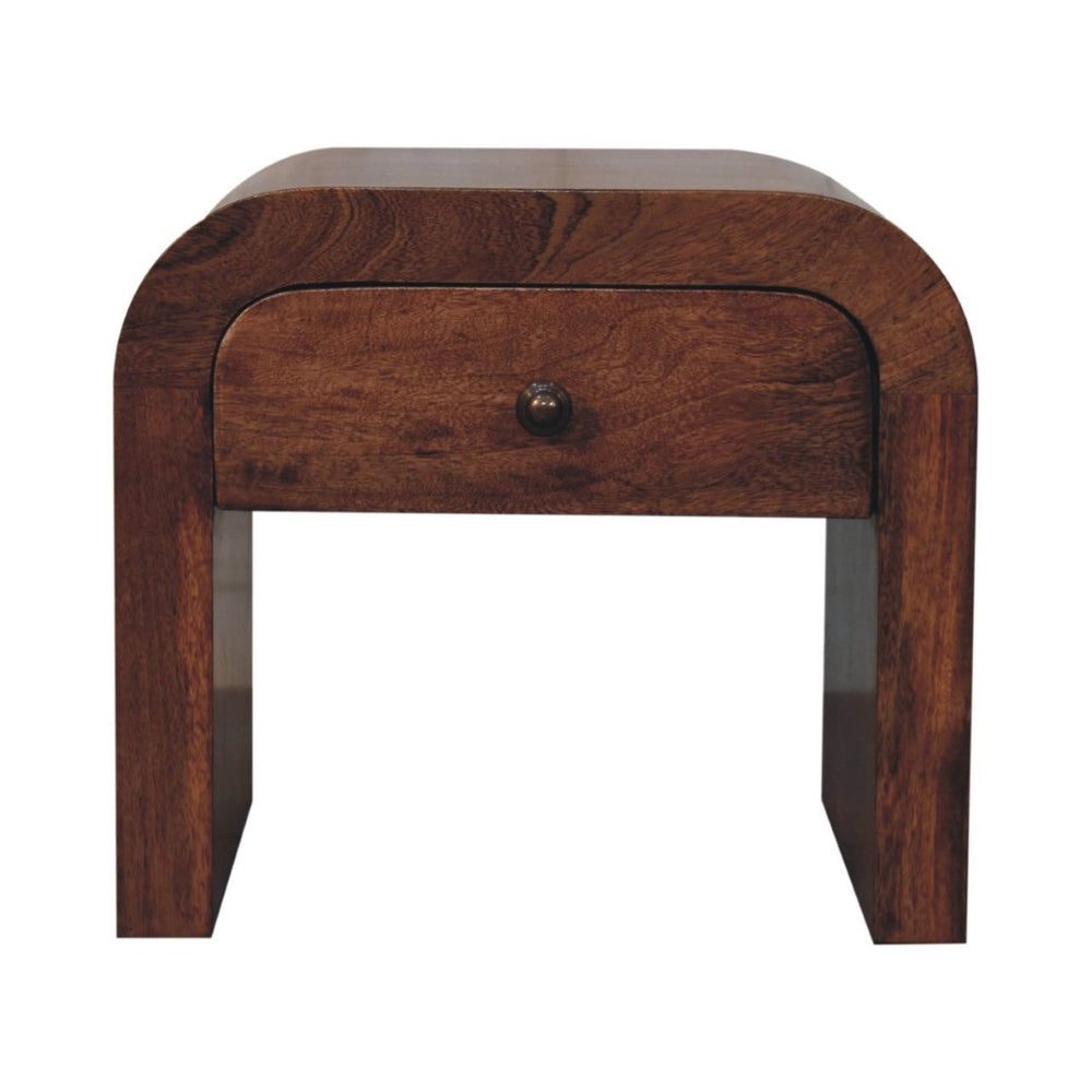 HomeRoots 16" Handcrafted Brown Mango Wood Nightstand with Arched Design - Stylish Storage for Any Room 653819