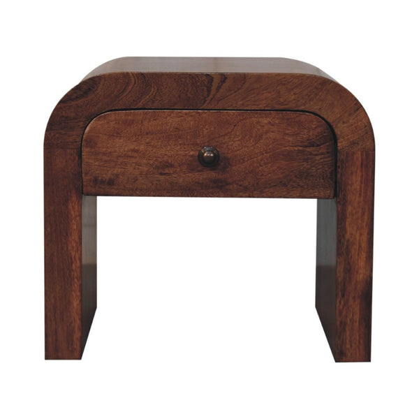 HomeRoots 16" Handcrafted Brown Mango Wood Nightstand with Arched Design - Stylish Storage for Any Room 653819