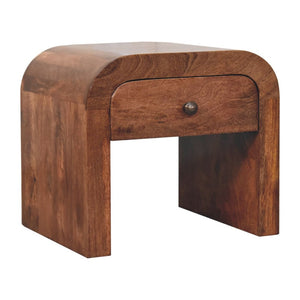 HomeRoots 16" Handcrafted Brown Mango Wood Nightstand with Arched Design - Stylish Storage for Any Room 653819