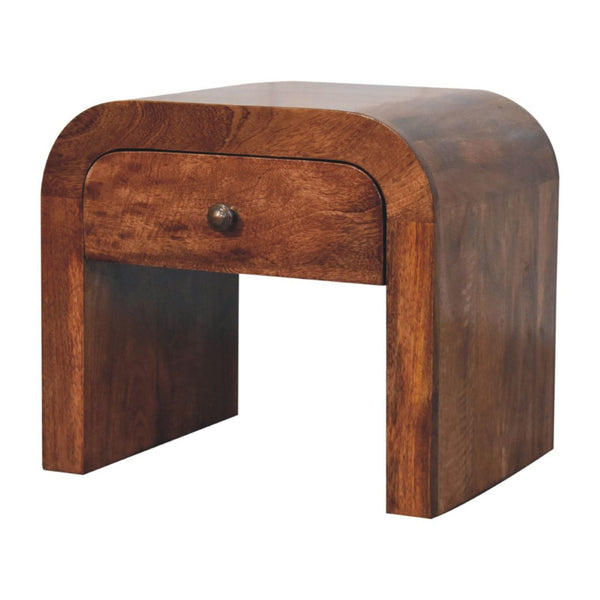 HomeRoots 16" Handcrafted Brown Mango Wood Nightstand with Arched Design - Stylish Storage for Any Room 653819