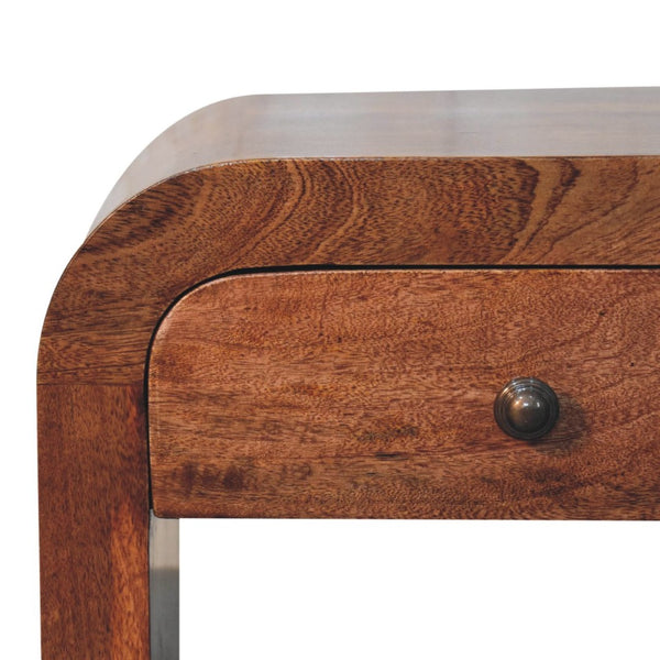 HomeRoots 16" Handcrafted Brown Mango Wood Nightstand with Arched Design - Stylish Storage for Any Room 653819