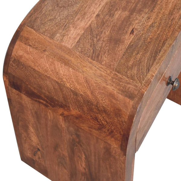 HomeRoots 16" Handcrafted Brown Mango Wood Nightstand with Arched Design - Stylish Storage for Any Room 653819