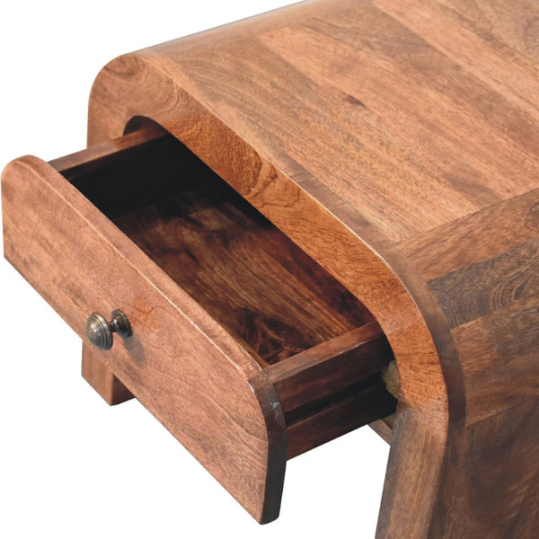 HomeRoots 16" Handcrafted Brown Mango Wood Nightstand with Arched Design - Stylish Storage for Any Room 653819