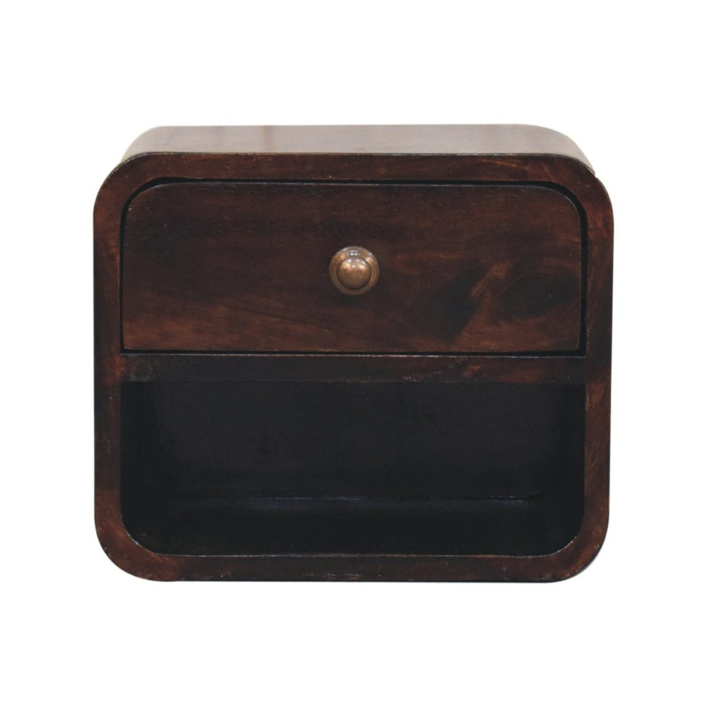 HomeRoots 12" Dark Brown Solid Wood Floating Nightstand - Chic Space-Saving Design with Concealed Storage & Shelf 653820