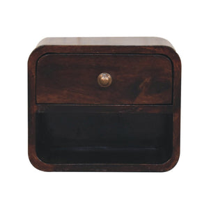 HomeRoots 12" Dark Brown Solid Wood Floating Nightstand - Chic Space-Saving Design with Concealed Storage & Shelf 653820