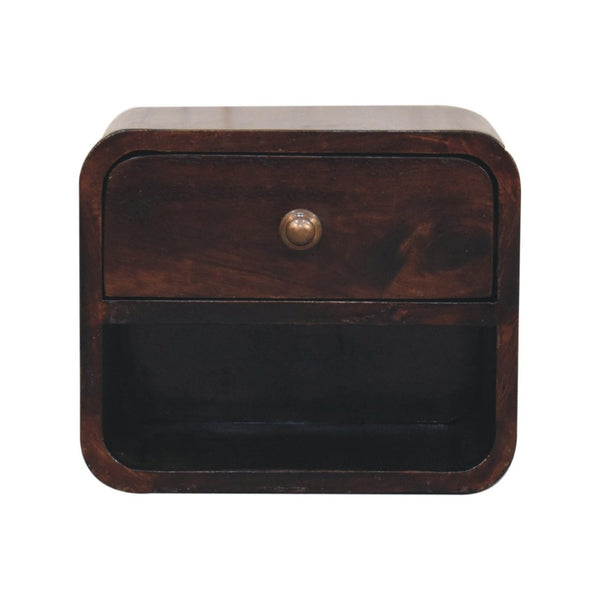 HomeRoots 12" Dark Brown Solid Wood Floating Nightstand - Chic Space-Saving Design with Concealed Storage & Shelf 653820