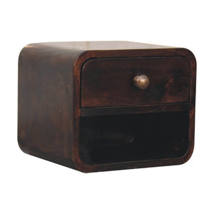 HomeRoots 12" Dark Brown Solid Wood Floating Nightstand - Chic Space-Saving Design with Concealed Storage & Shelf 653820