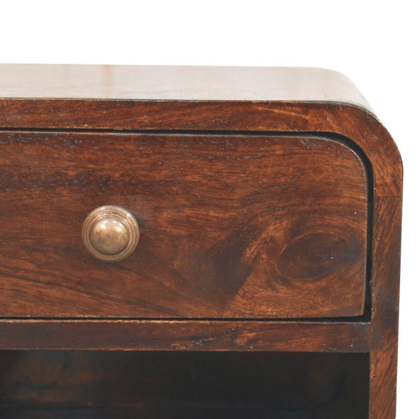 HomeRoots 12" Dark Brown Solid Wood Floating Nightstand - Chic Space-Saving Design with Concealed Storage & Shelf 653820