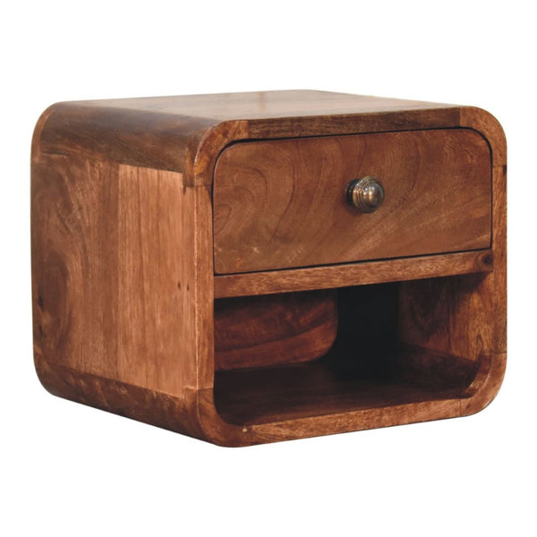 HomeRoots 12" Brown Solid Wood Nightstand - Modern Floating Shelf with Drawer & Open Storage for Any Room 653821