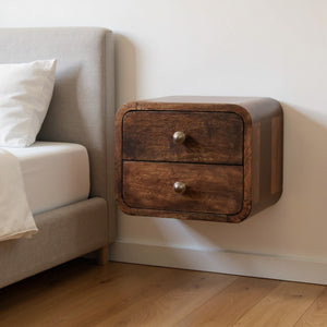 HomeRoots 12" Stylish Walnut Floating Nightstand with Two Drawers – Space-Saving Modern Design for Any Room 653822