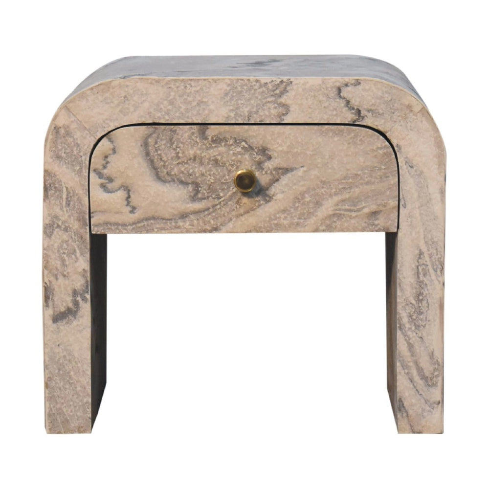 HomeRoots 16" Beige and Gray Faux Marble Nightstand - Stylish One Drawer Storage for Modern Living Spaces 653823