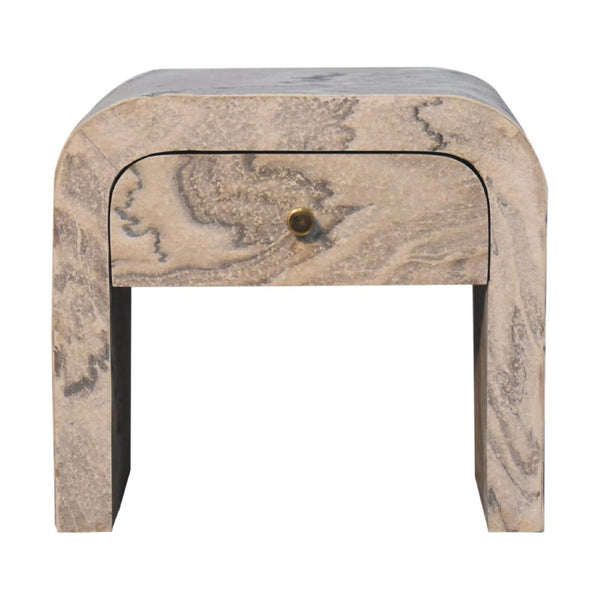 HomeRoots 16" Beige and Gray Faux Marble Nightstand - Stylish One Drawer Storage for Modern Living Spaces 653823