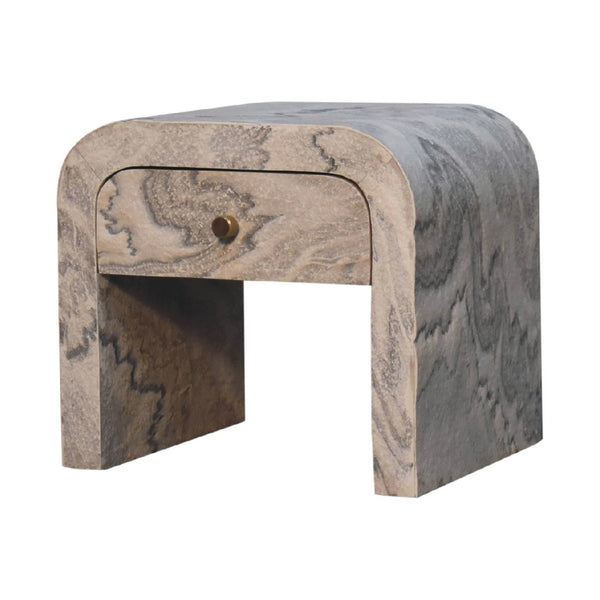 HomeRoots 16" Beige and Gray Faux Marble Nightstand - Stylish One Drawer Storage for Modern Living Spaces 653823