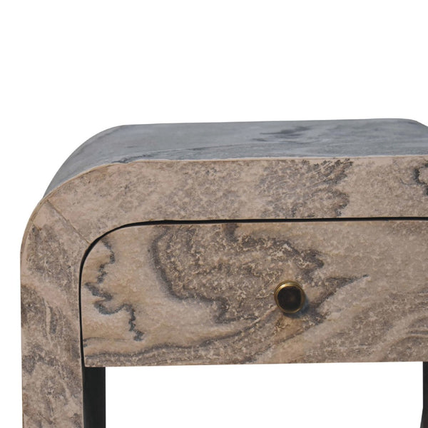HomeRoots 16" Beige and Gray Faux Marble Nightstand - Stylish One Drawer Storage for Modern Living Spaces 653823