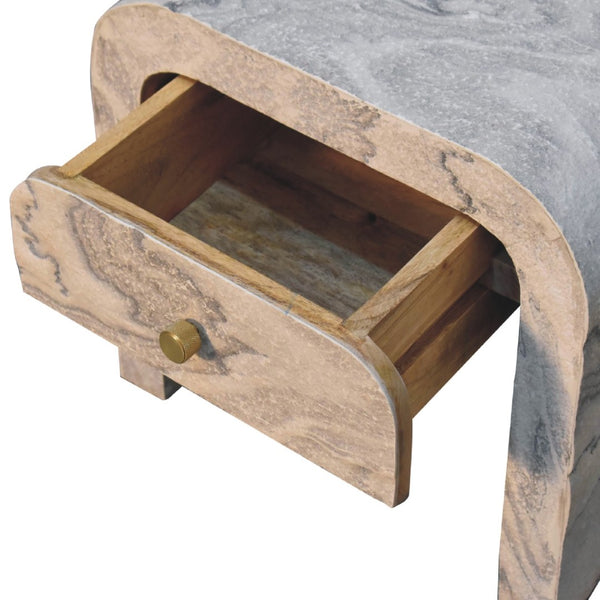 HomeRoots 16" Beige and Gray Faux Marble Nightstand - Stylish One Drawer Storage for Modern Living Spaces 653823