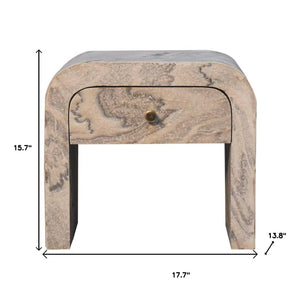 HomeRoots 16" Beige and Gray Faux Marble Nightstand - Stylish One Drawer Storage for Modern Living Spaces 653823