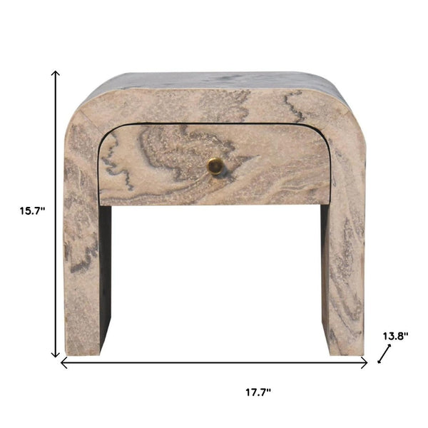 HomeRoots 16" Beige and Gray Faux Marble Nightstand - Stylish One Drawer Storage for Modern Living Spaces 653823