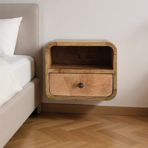 HomeRoots 12" Oak Solid Wood Floating Nightstand with Drawer – Stylish, Space-Saving Bedside Storage Solution! 653824