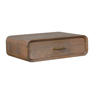 HomeRoots 20" Brown Floating Nightstand - Handcrafted Mango Wood, Space-Saving Design with Drawer Storage 653825