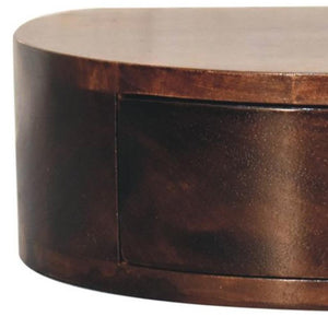 HomeRoots 16" Walnut Floating Nightstand - Elegant Half-Moon Design, Compact Storage, Modern Wall-Mounted Table 653826