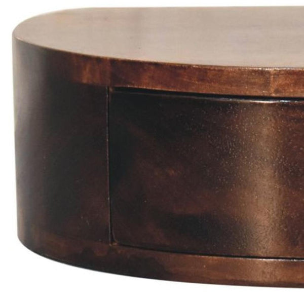 HomeRoots 16" Walnut Floating Nightstand - Elegant Half-Moon Design, Compact Storage, Modern Wall-Mounted Table 653826