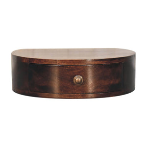 HomeRoots 16" Walnut Floating Nightstand - Elegant Half-Moon Design, Compact Storage, Modern Wall-Mounted Table 653826