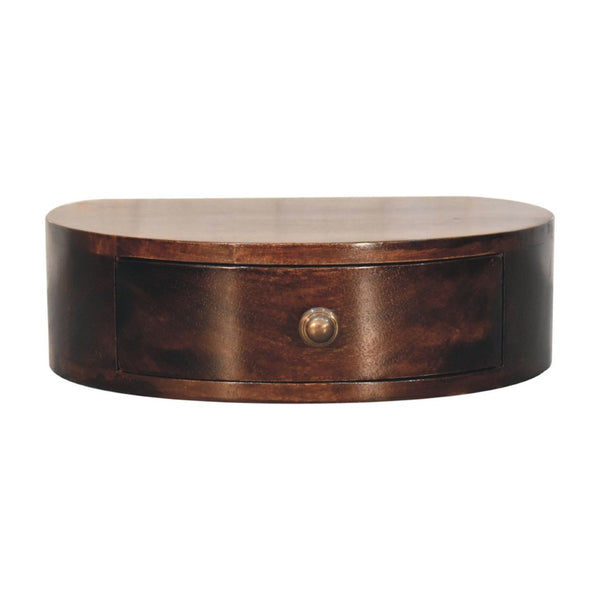 HomeRoots 16" Walnut Floating Nightstand - Elegant Half-Moon Design, Compact Storage, Modern Wall-Mounted Table 653826