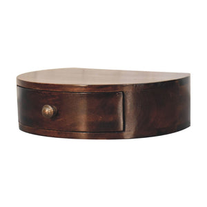 HomeRoots 16" Walnut Floating Nightstand - Elegant Half-Moon Design, Compact Storage, Modern Wall-Mounted Table 653826