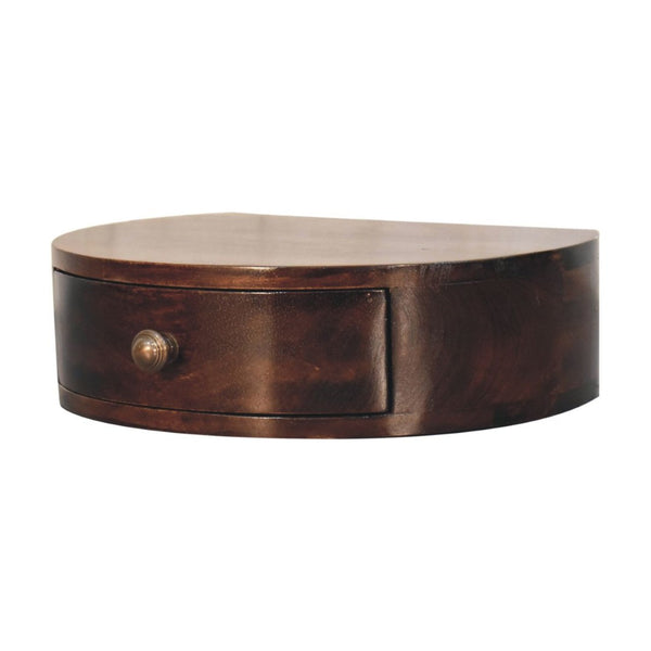 HomeRoots 16" Walnut Floating Nightstand - Elegant Half-Moon Design, Compact Storage, Modern Wall-Mounted Table 653826